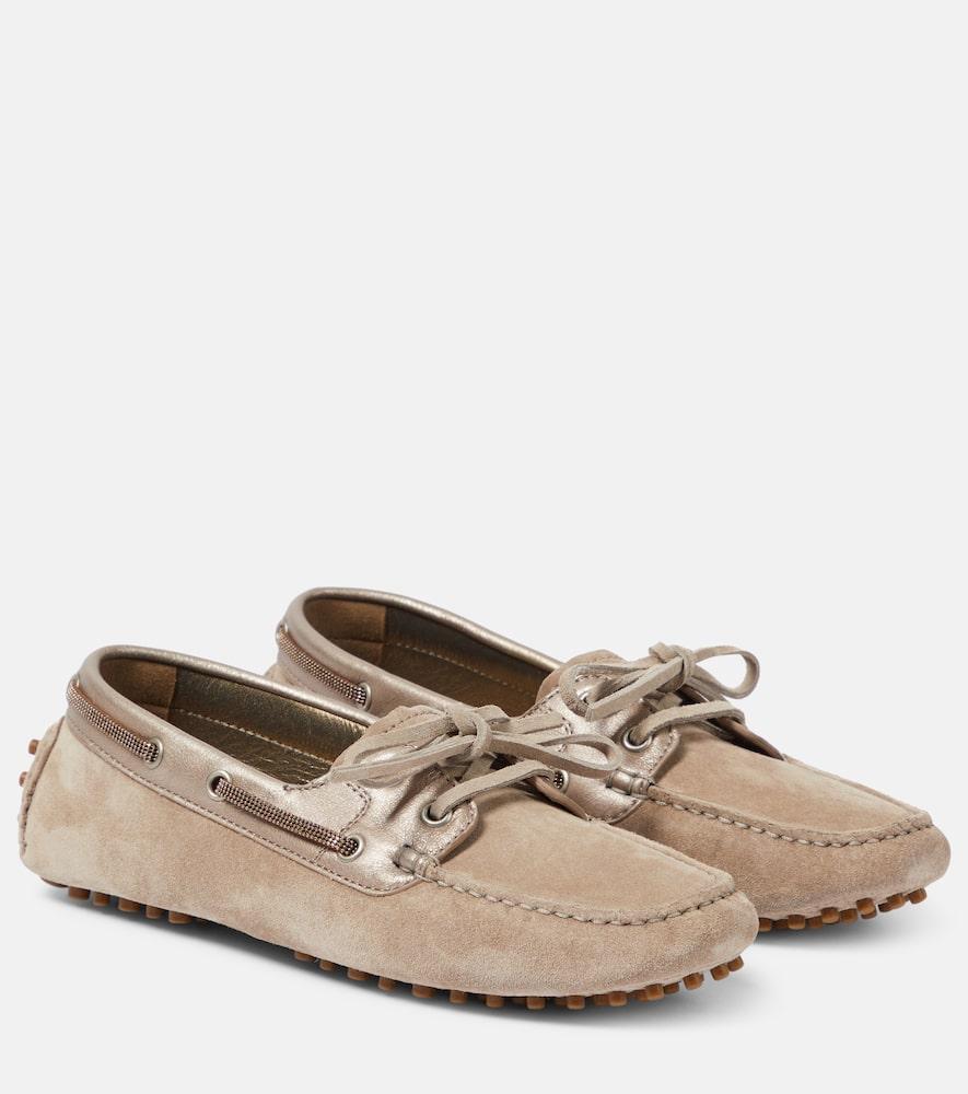 Brunello Cucinelli Leather-trimmed suede moccasins
