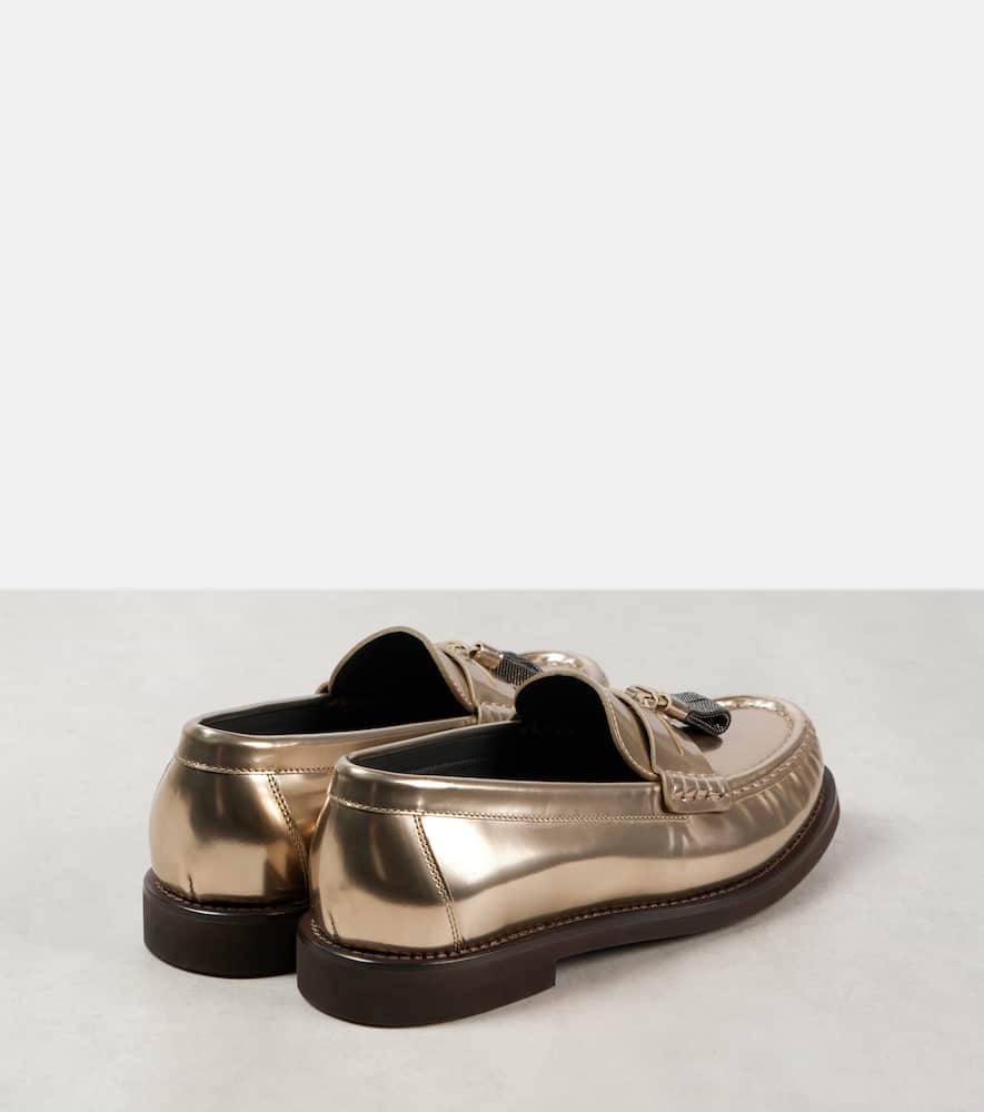 Brunello Cucinelli Metallic leather penny loafers