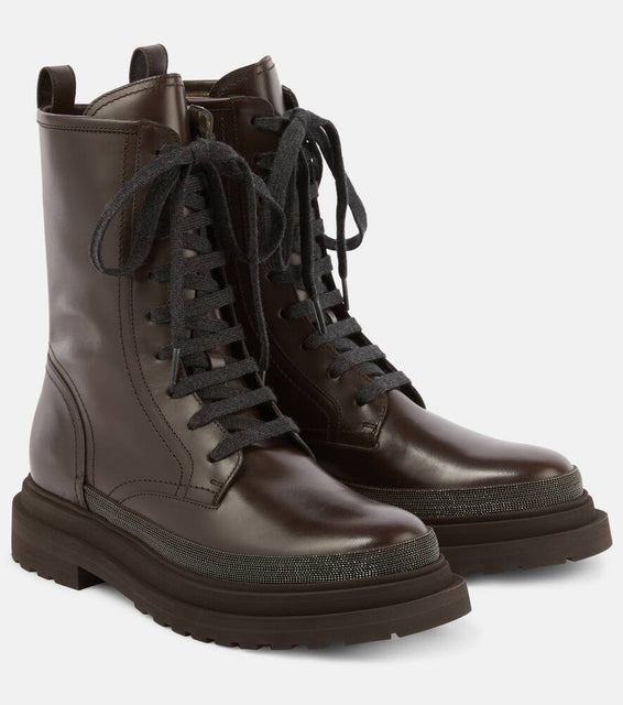 Brunello Cucinelli Monili leather combat boots