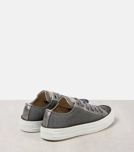 Brunello Cucinelli Monili leather-trimmed canvas sneakers