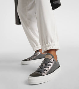 Brunello Cucinelli Monili leather-trimmed canvas sneakers