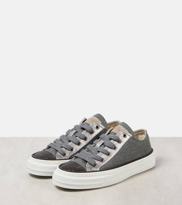 Brunello Cucinelli Monili leather-trimmed canvas sneakers