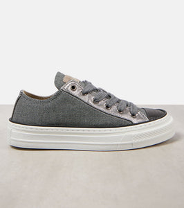 Brunello Cucinelli Monili leather-trimmed canvas sneakers