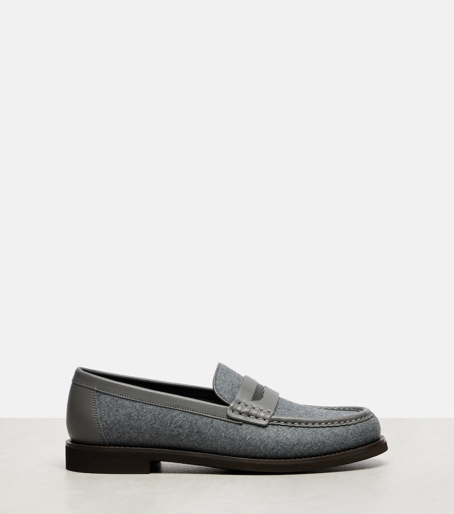 Brunello Cucinelli Monili leather-trimmed loafers