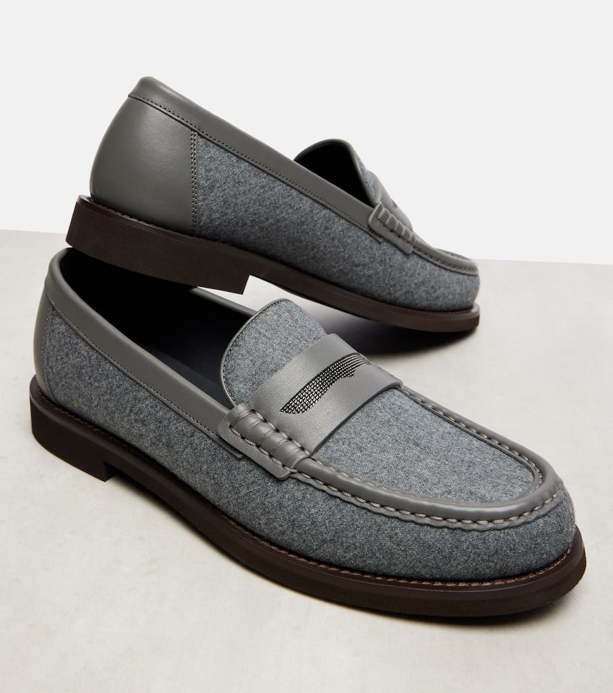 Brunello Cucinelli Monili leather-trimmed loafers