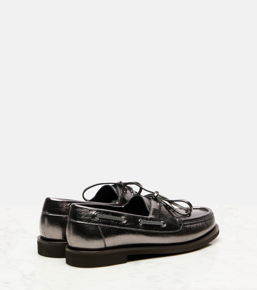 Brunello Cucinelli Monili metallic leather boat shoes