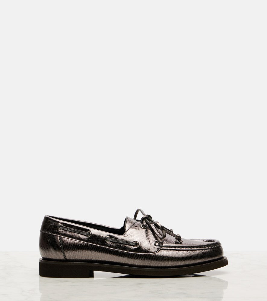 Brunello Cucinelli Monili metallic leather boat shoes