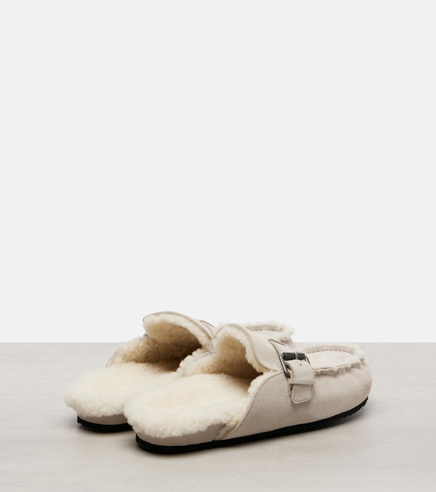 Brunello Cucinelli Monili shearling-lined suede mules
