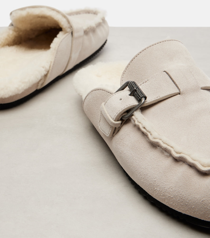 Brunello Cucinelli Monili shearling-lined suede mules