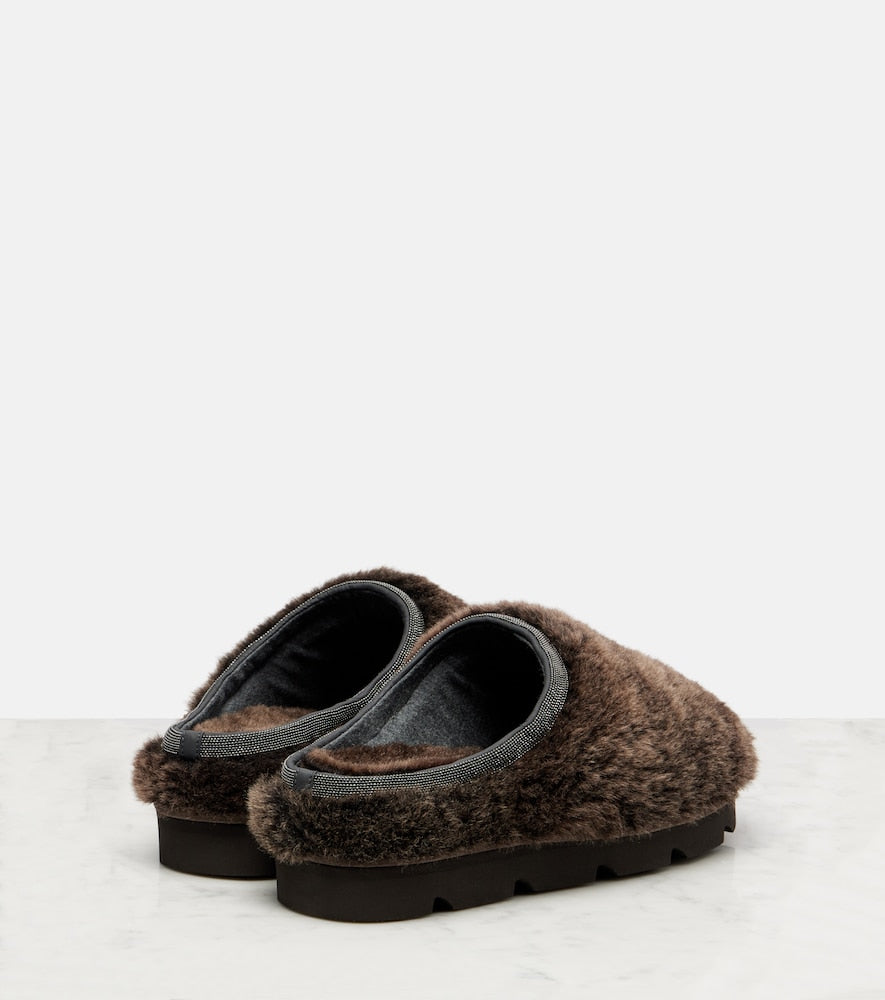 Brunello Cucinelli Monili shearling slip-on shoes