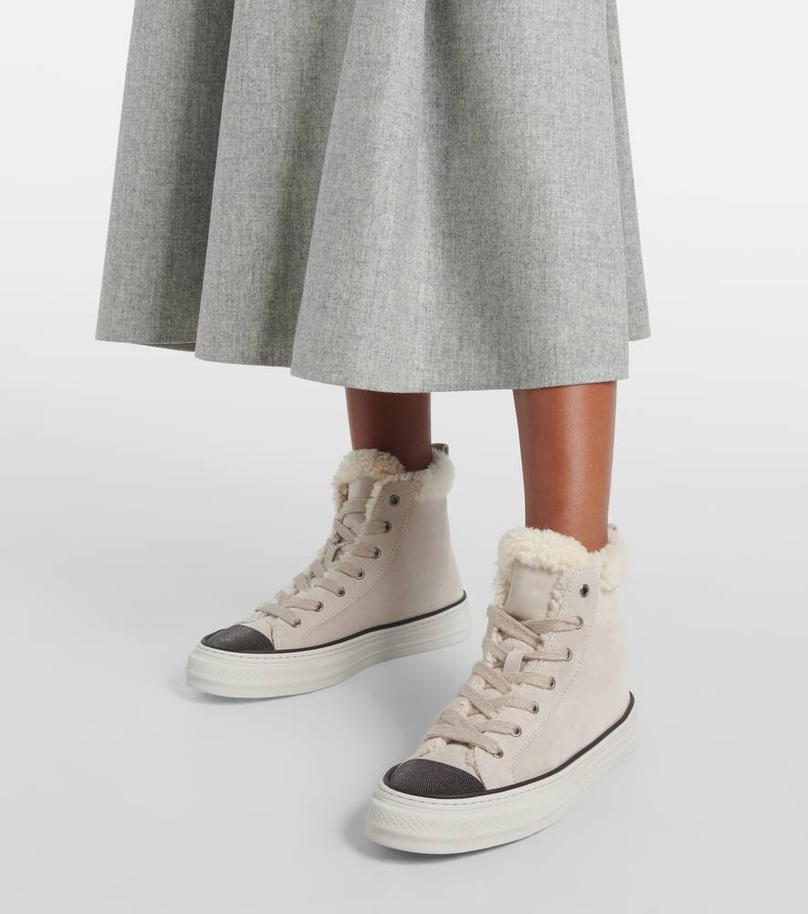 Brunello Cucinelli Monili shearling-trimmed suede high-top sneakers