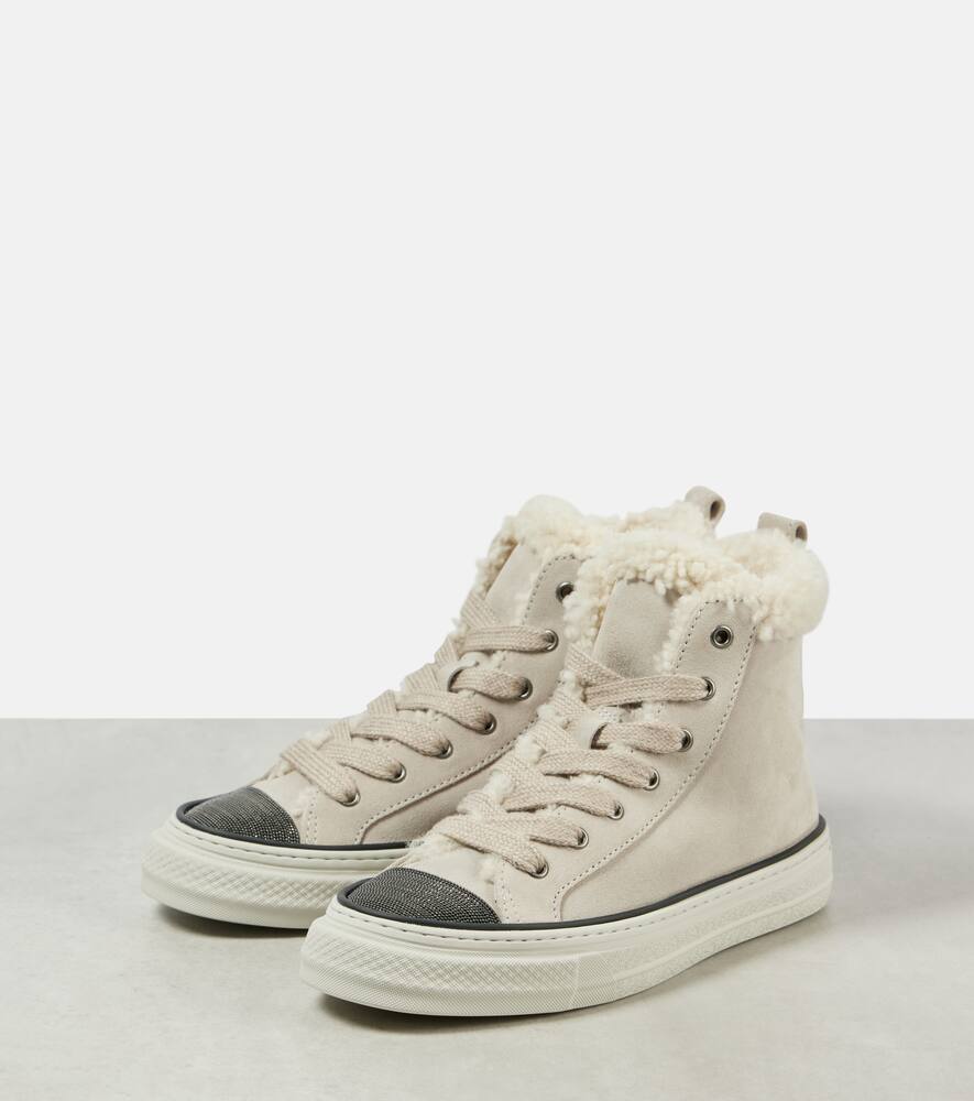 Brunello Cucinelli Monili shearling-trimmed suede high-top sneakers