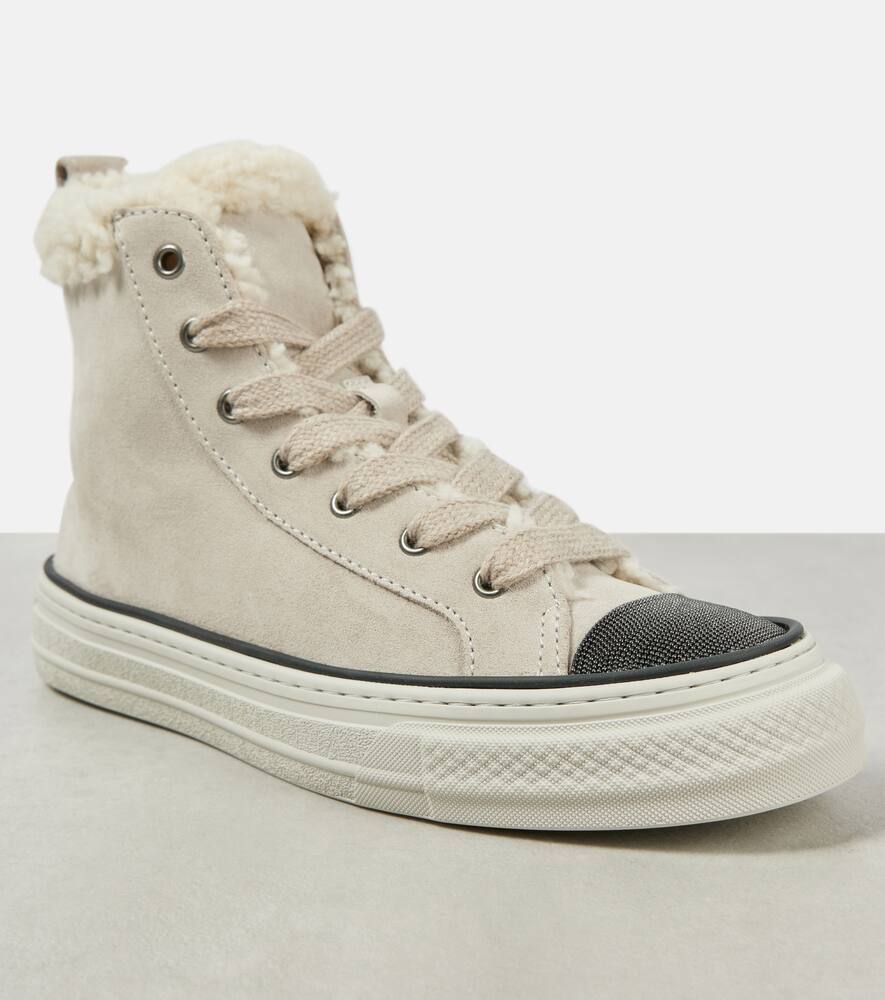 Brunello Cucinelli Monili shearling-trimmed suede high-top sneakers