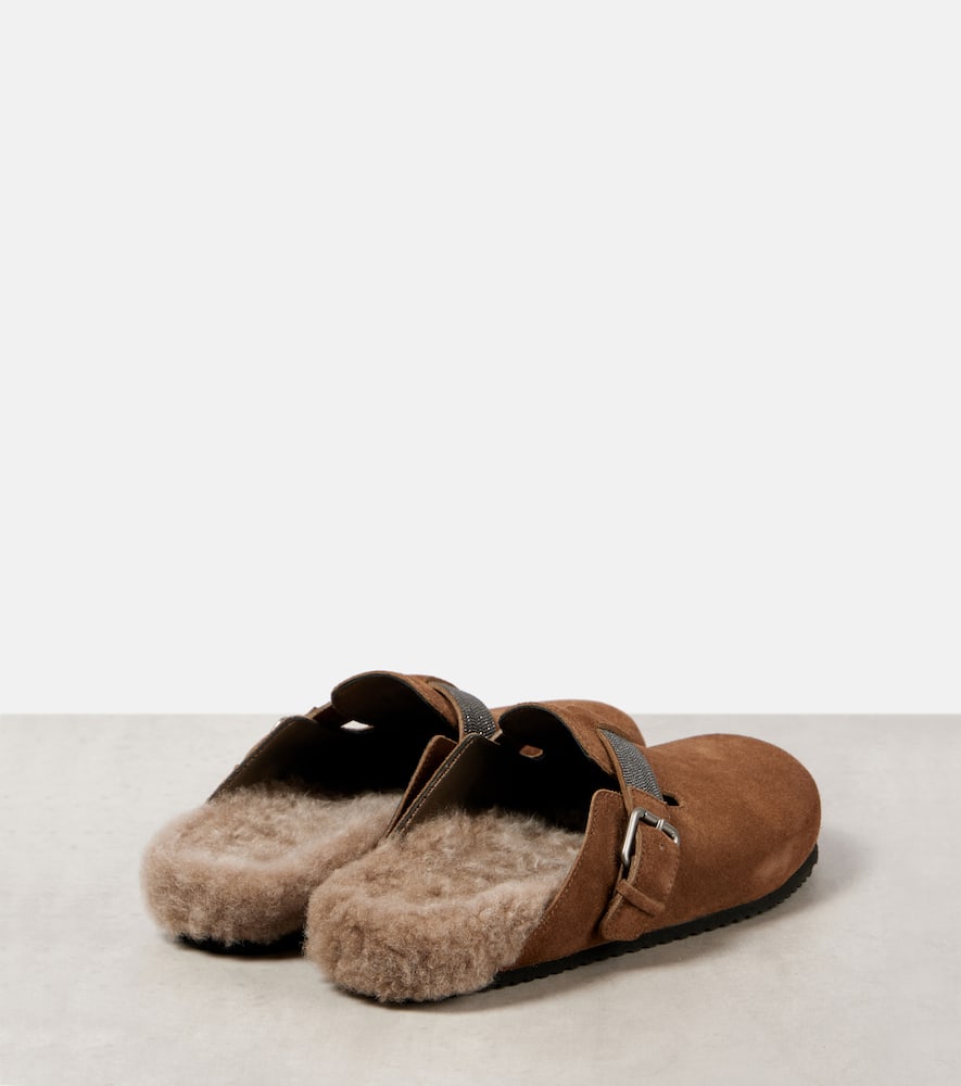 Brunello Cucinelli Monili shearling-trimmed suede mules