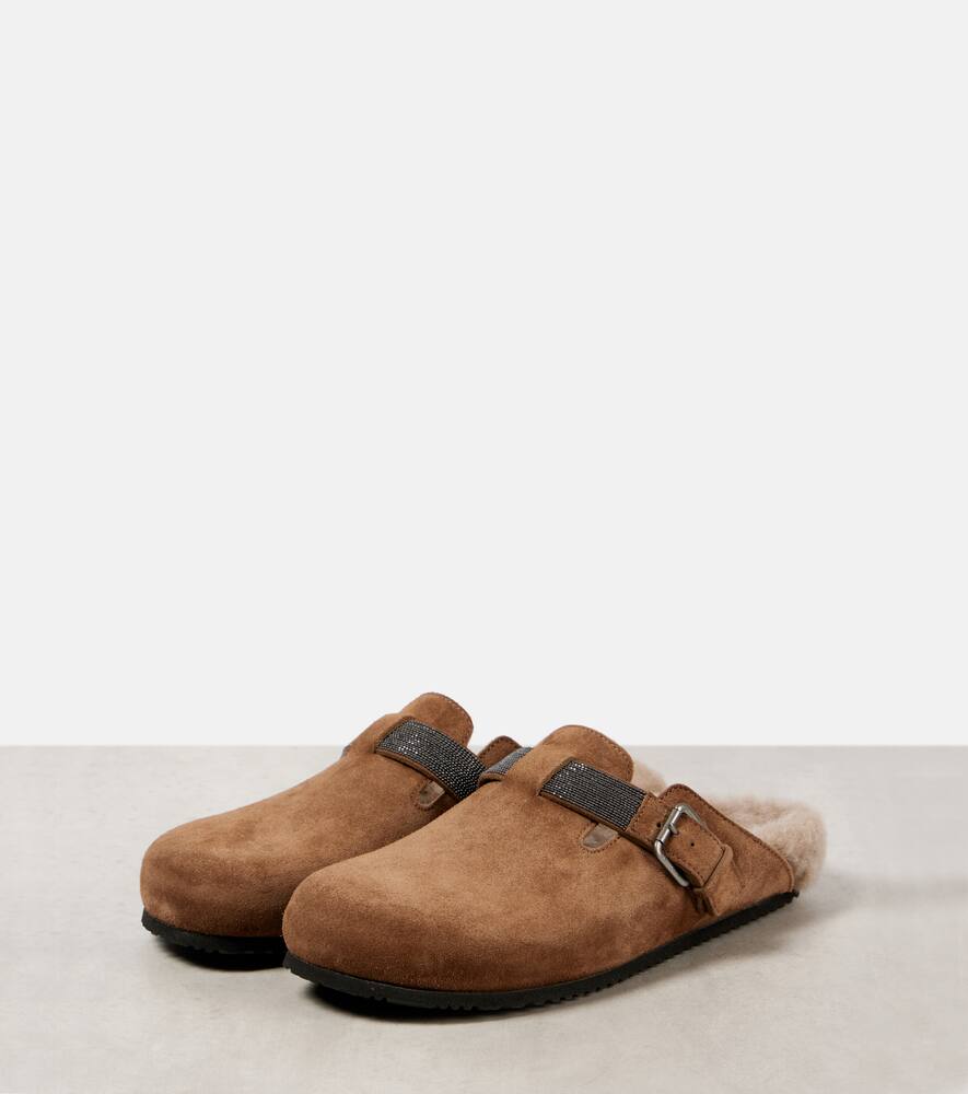 Brunello Cucinelli Monili shearling-trimmed suede mules