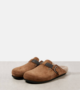 Brunello Cucinelli Monili shearling-trimmed suede mules