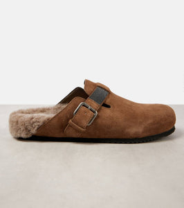 Brunello Cucinelli Monili shearling-trimmed suede mules