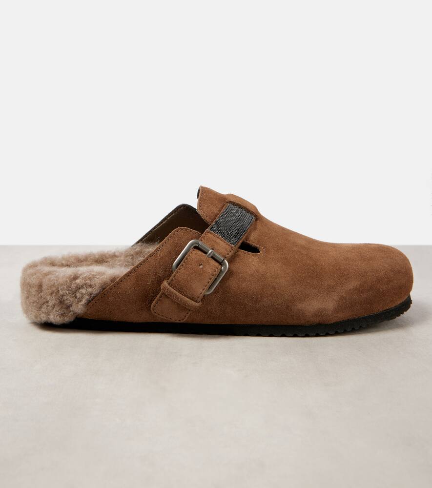Brunello Cucinelli Monili shearling-trimmed suede mules