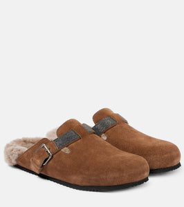 Brunello Cucinelli Monili shearling-trimmed suede mules