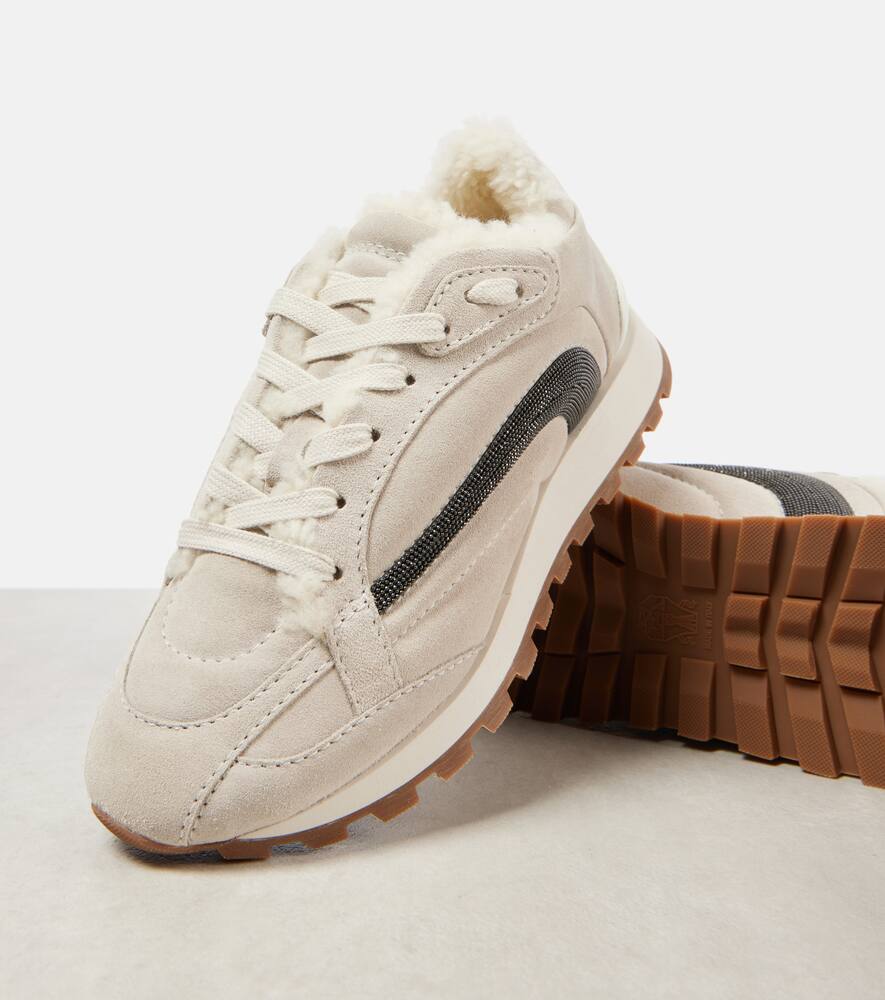 Brunello Cucinelli Monili shearling-trimmed suede sneakers