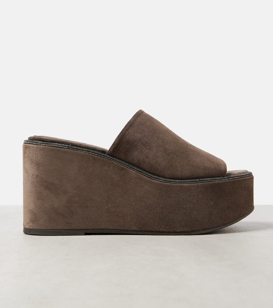 Brunello Cucinelli Monili suede wedge mules