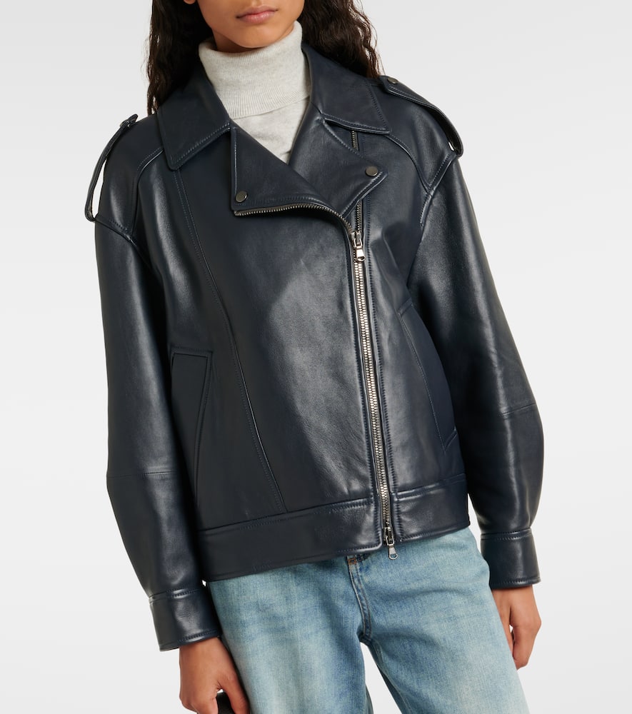 Brunello Cucinelli Oversized leather biker jacket