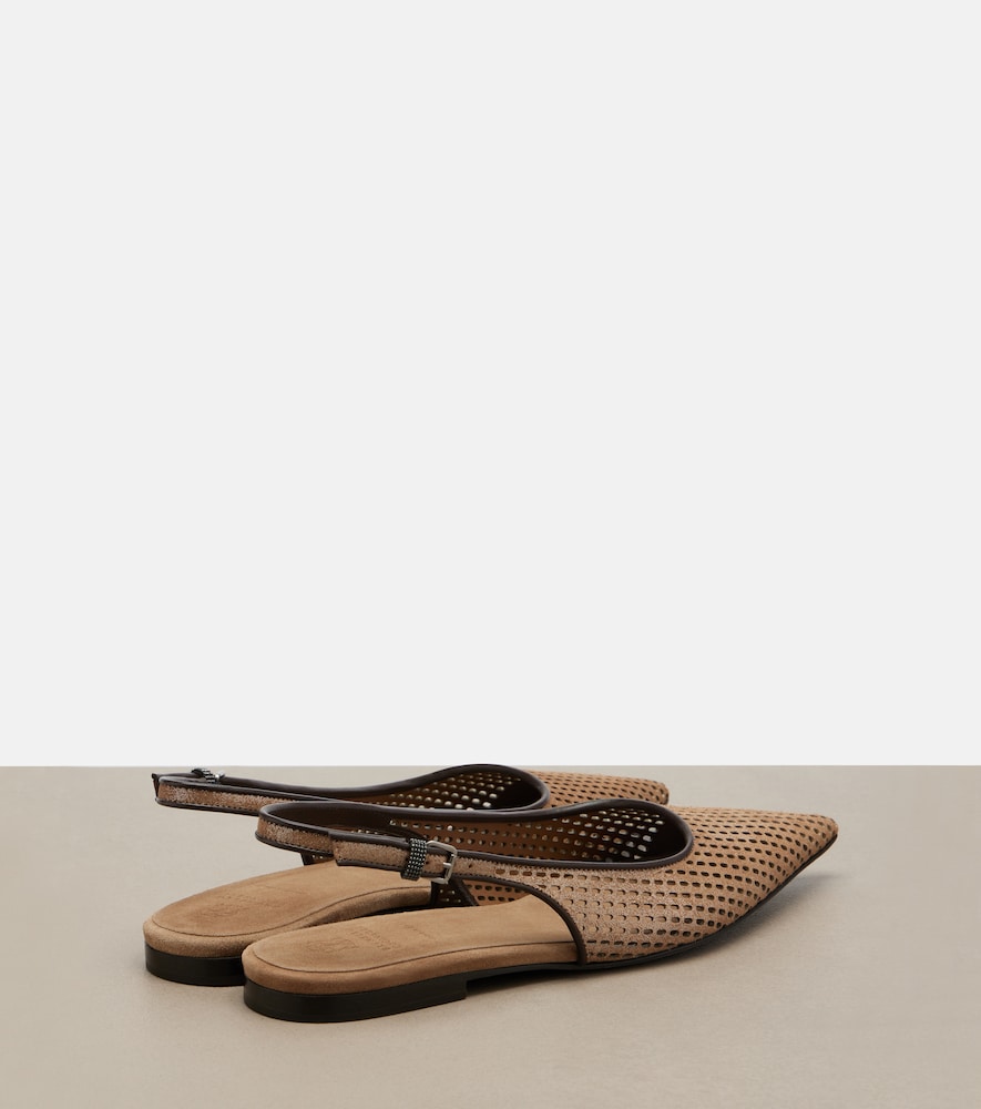 Brunello Cucinelli Perforated leather slingback flats
