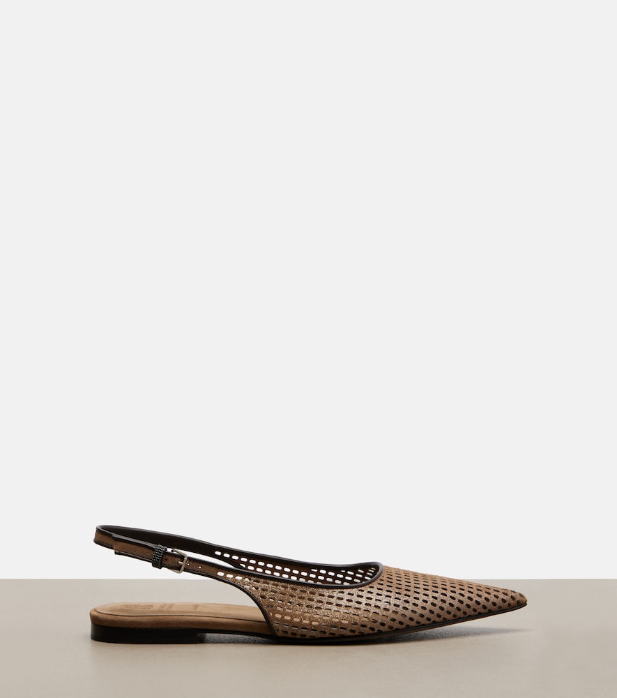 Brunello Cucinelli Perforated leather slingback flats