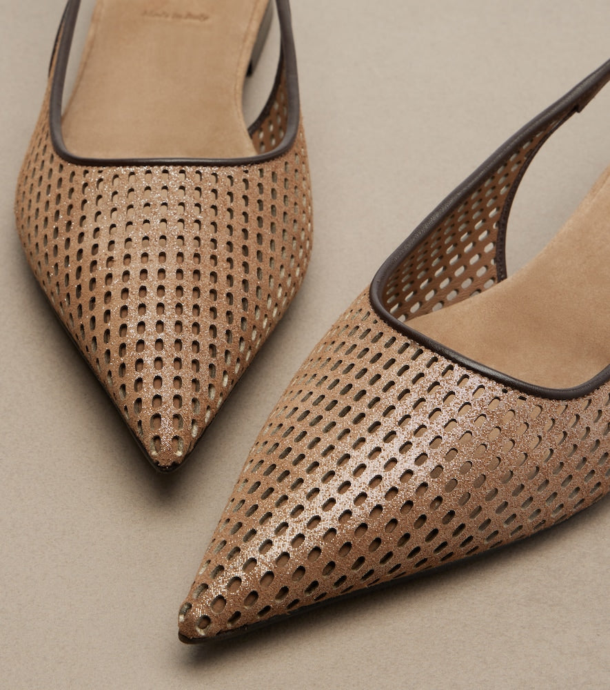 Brunello Cucinelli Perforated leather slingback flats