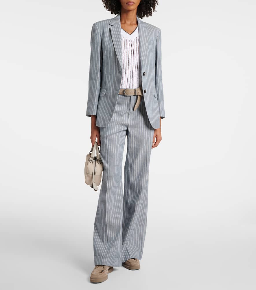 Brunello Cucinelli Pinstripe linen, cotton, and hemp blazer