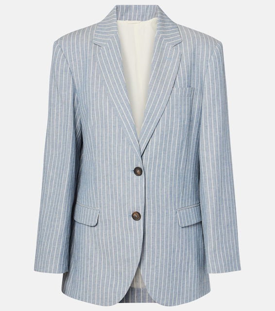Brunello Cucinelli Pinstripe linen, cotton, and hemp blazer