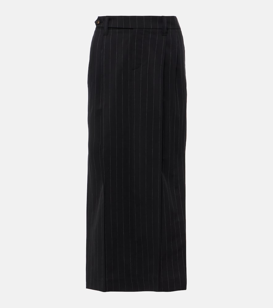 Brunello Cucinelli Pinstripe wool and cotton midi skirt - Brunello Cucinelli 细条纹羊毛棉混纺中长裙