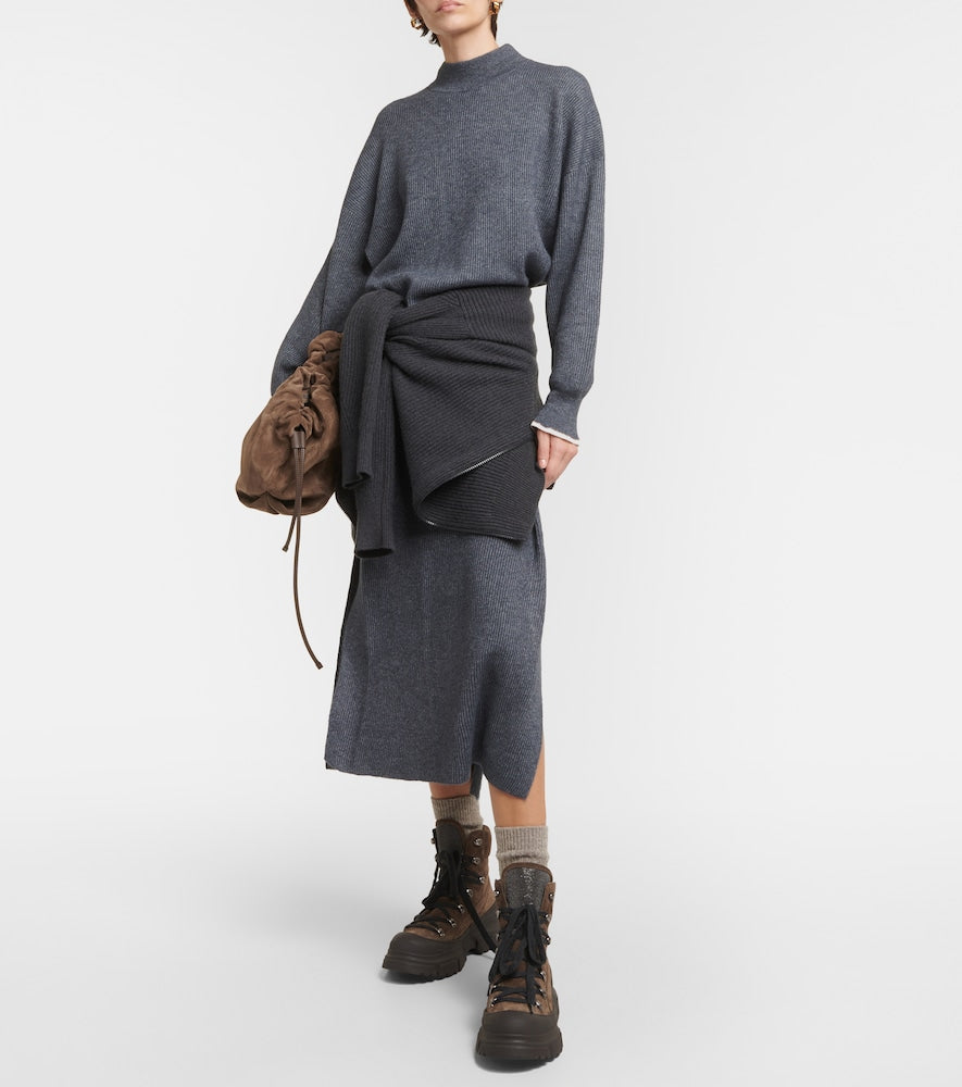 Brunello Cucinelli Ribbed-knit cotton and alpaca midi dress