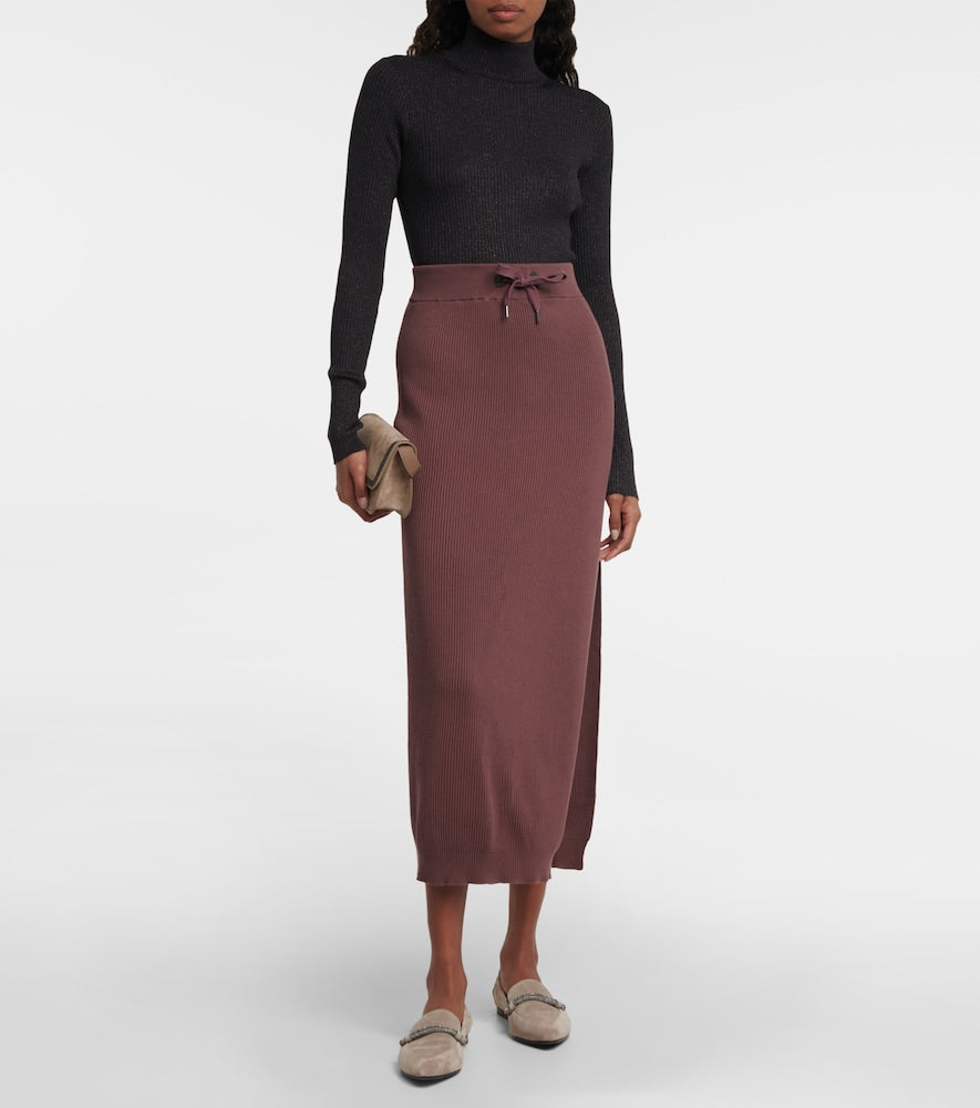 Brunello Cucinelli Ribbed-knit cotton midi skirt