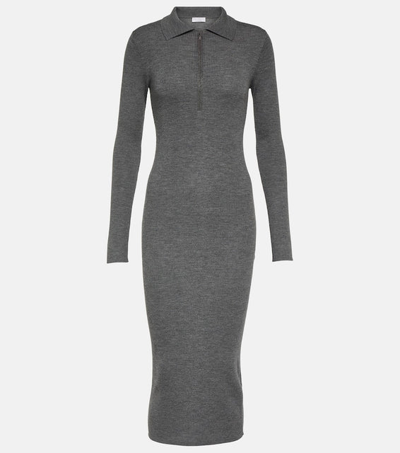 Brunello Cucinelli Ribbed-knit virgin wool and cashmere midi dress