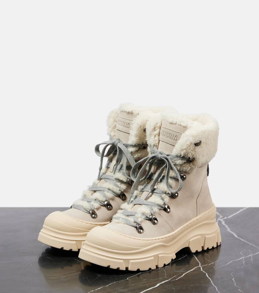 Brunello Cucinelli Shearling-lined suede lace-up boots
