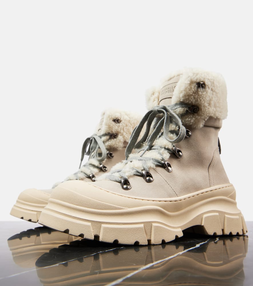 Brunello Cucinelli Shearling-lined suede lace-up boots