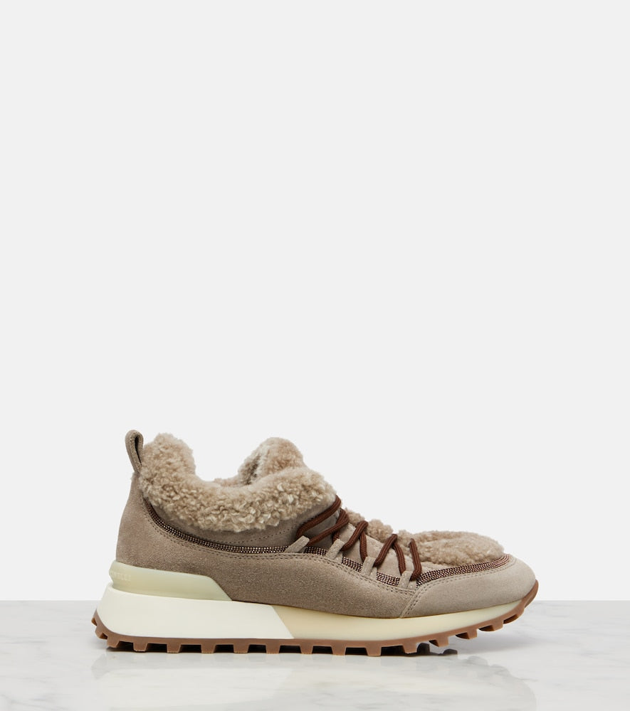 Brunello Cucinelli Shearling-lined suede sneakers