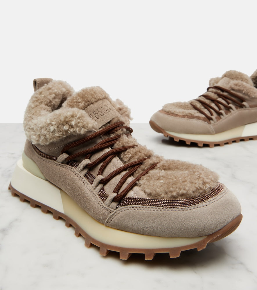 Brunello Cucinelli Shearling-lined suede sneakers