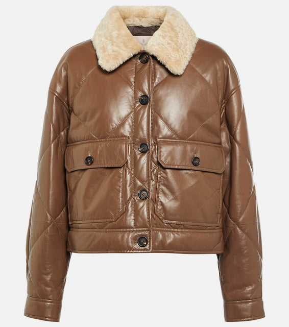 Brunello Cucinelli Shearling-trimmed leather jacket