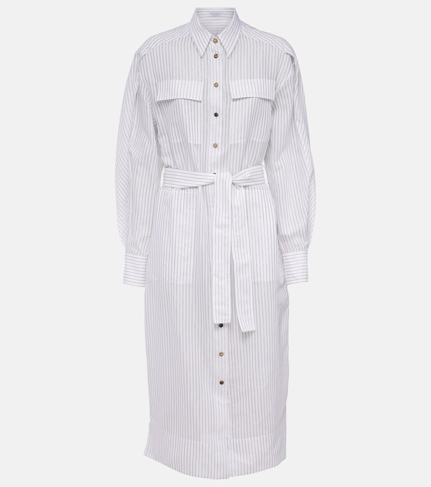 Brunello Cucinelli Striped cotton and silk-blend shirt dress. Brunello Cucinelli 条纹棉丝混纺衬衫裙