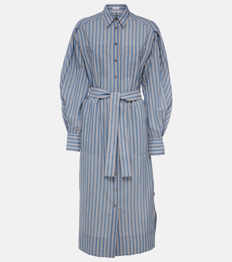 Brunello Cucinelli Striped cotton and silk shirt dress. Brunello Cucinelli 条纹棉丝衬衫裙