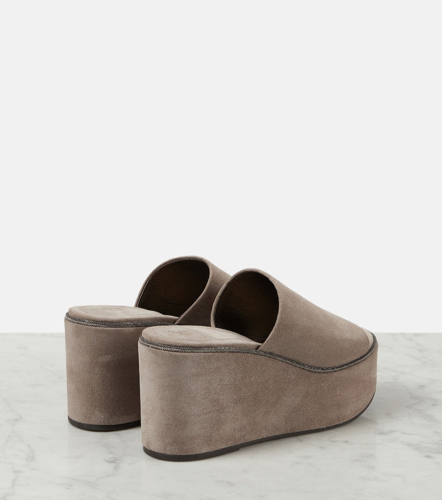 Brunello Cucinelli Suede platform slides