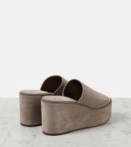 Brunello Cucinelli Suede platform slides