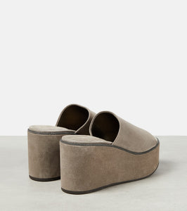 Brunello Cucinelli Suede platform slides
