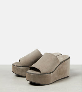 Brunello Cucinelli Suede platform slides