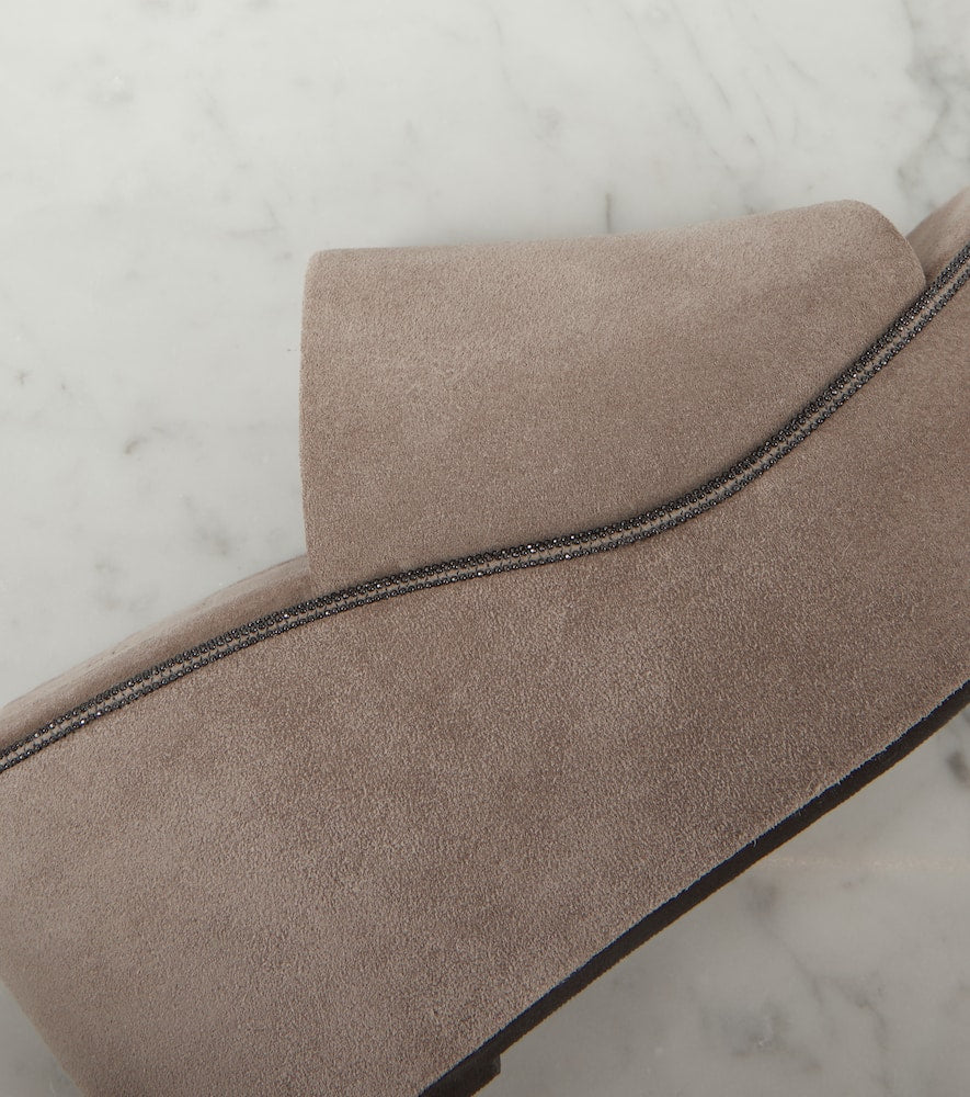 Brunello Cucinelli Suede platform slides