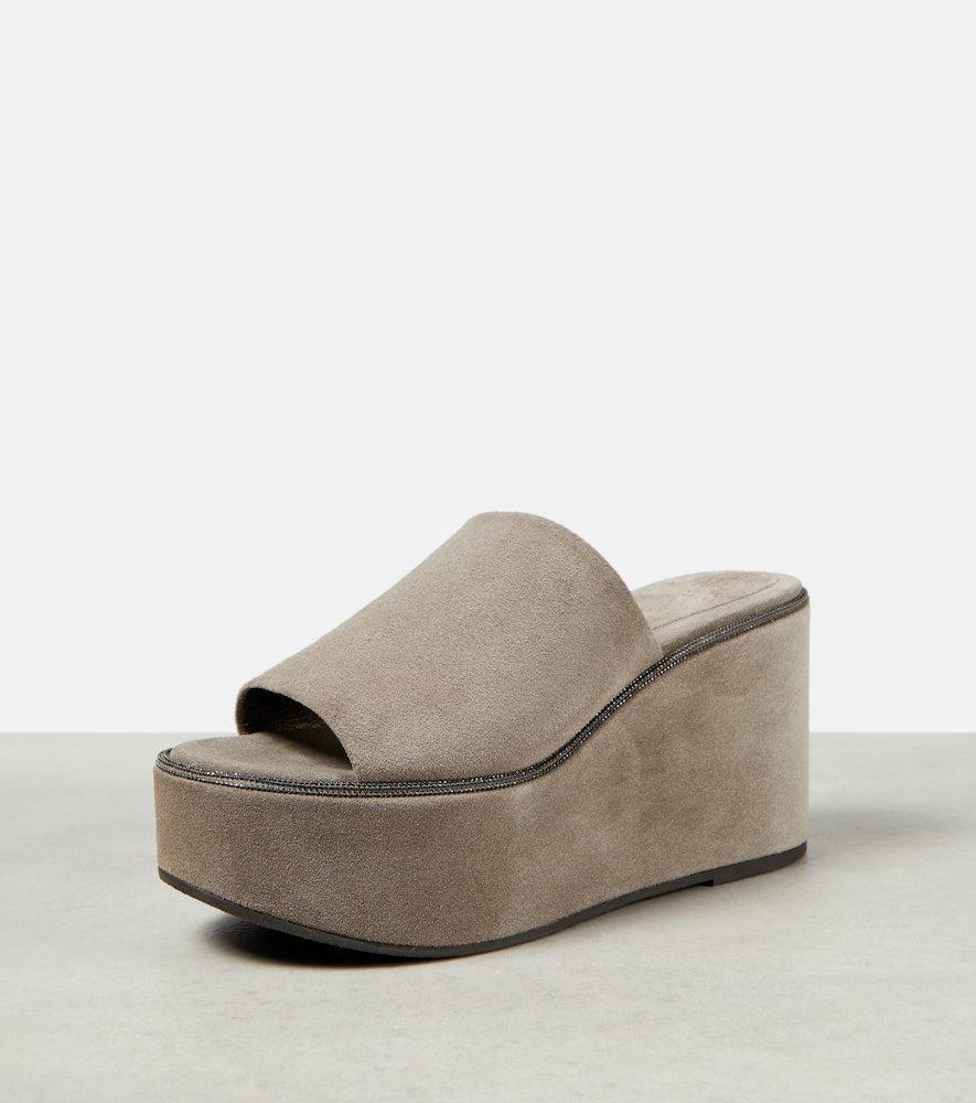 Brunello Cucinelli Suede platform slides