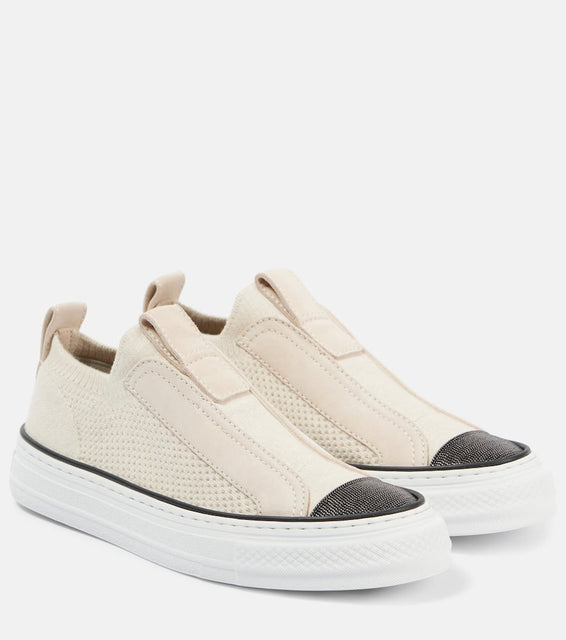 Brunello Cucinelli Suede-trimmed canvas sneakers