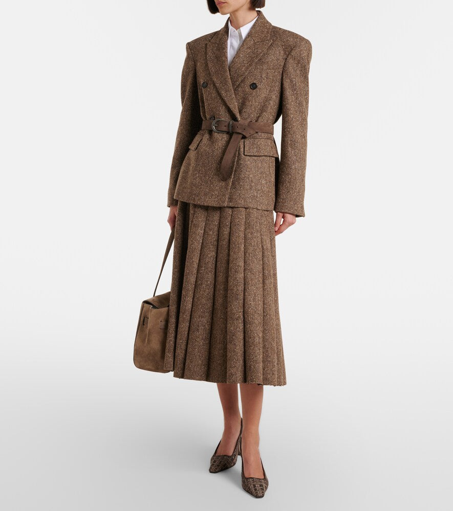 Brunello Cucinelli Beaded checked leather-trimmed slingback pumps (Brown) - Mid Heel Pumps